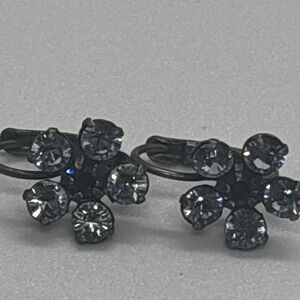Sabika Earrings Floral Drop Dangle Black Gray Crystal Cluster